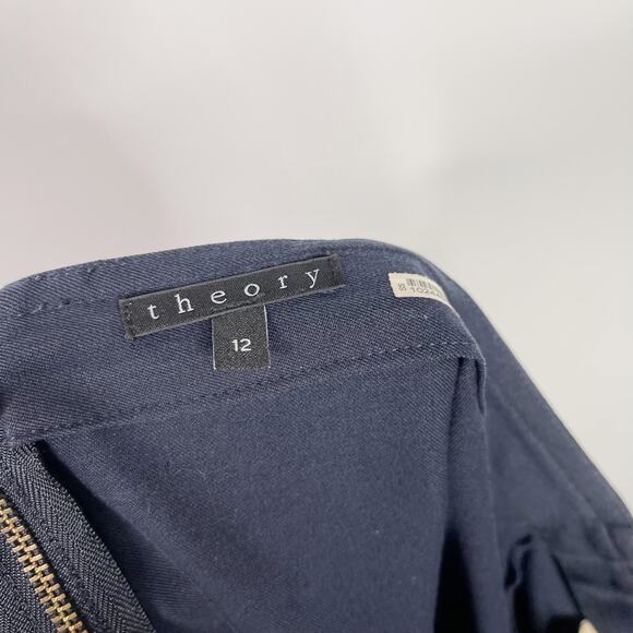 Theory Womens 12 Navy Blue Clea Bistretch Pencil Skirt Front Slit Pockets Cotton - Picture 8 of 10